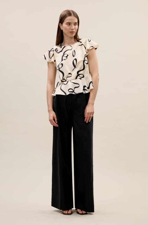 Rebecca Taylor Hollis Satin Top In Ribbon Print In White
