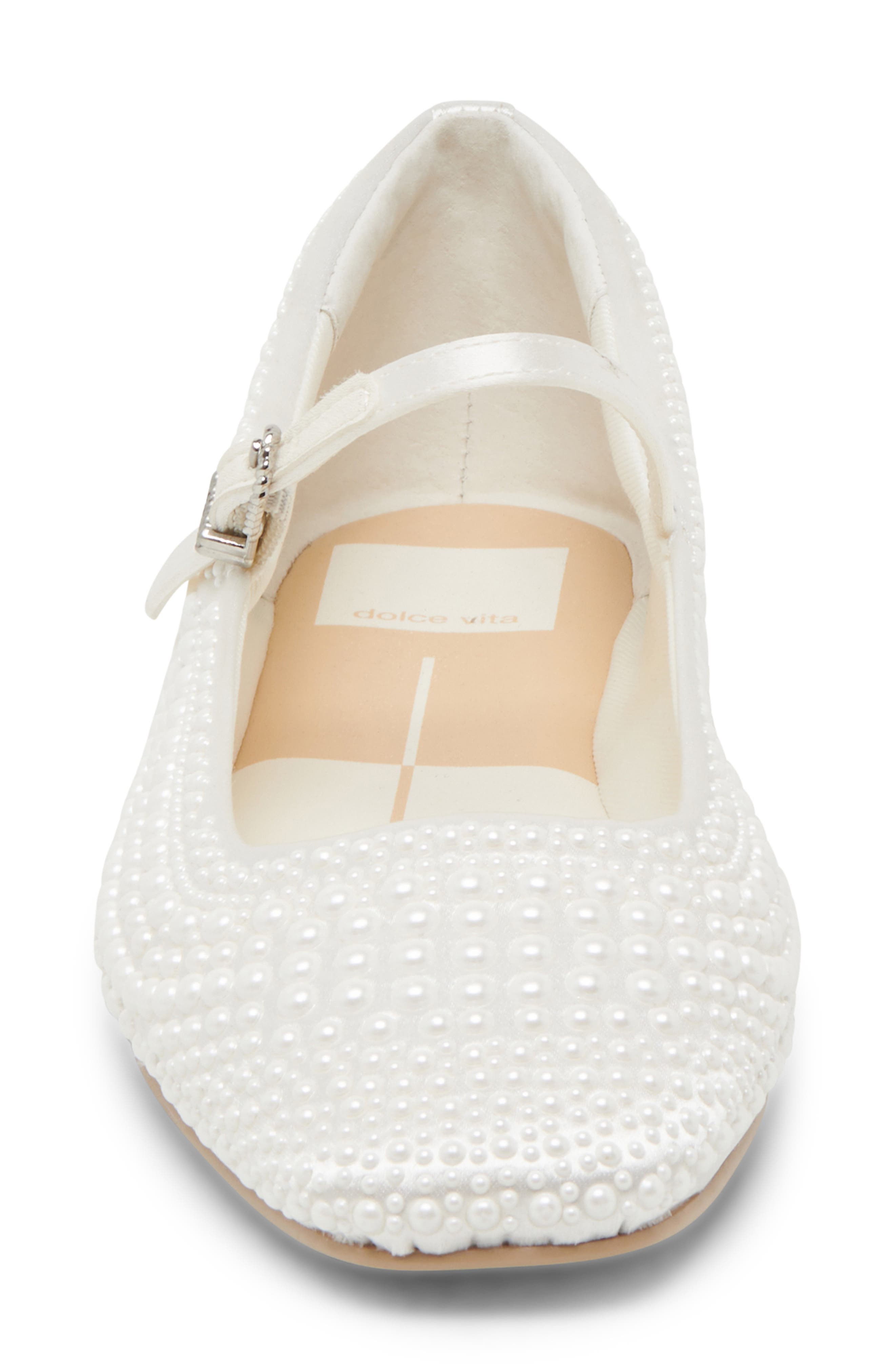 Reyes Beaded Mary Jane Flat, Alternate, color, TRUE WHITE SATIN