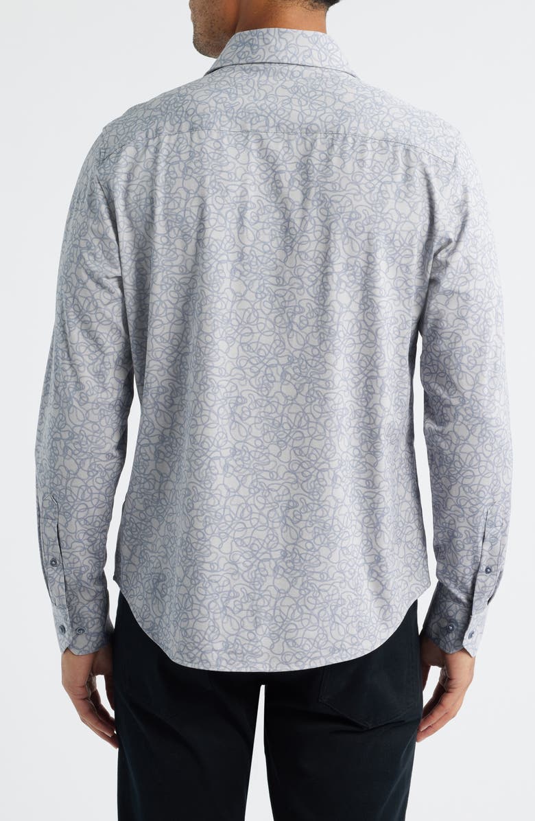Bugatchi James OoohCotton<sup>®</sup> Serpentine String Print Twill Button-Up Shirt, Alternate, color, Platinum