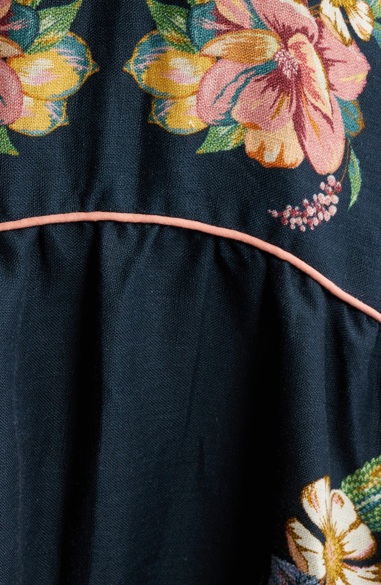 FARM Rio Maria Floral Jacquard Linen Dress, Alternate, color, Maira Floral Dark Blue