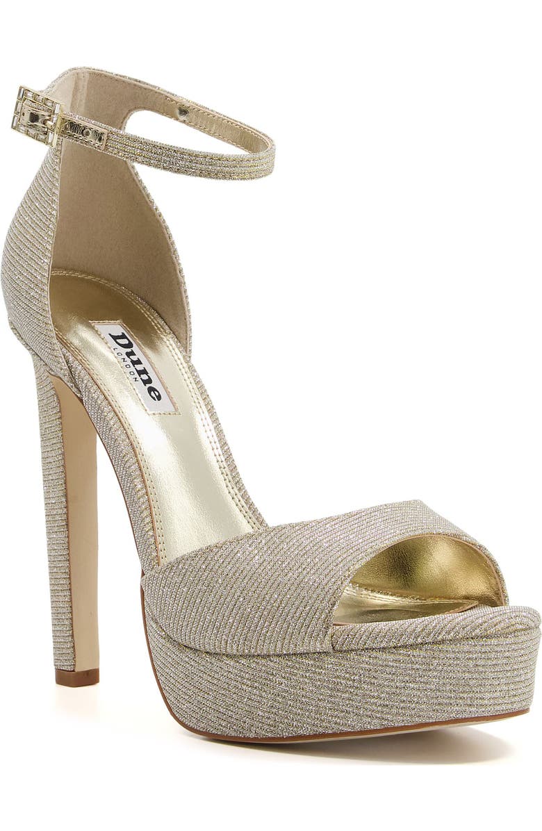 Dune London Mascots Platform Ankle Strap Sandal, Main, color, Gold