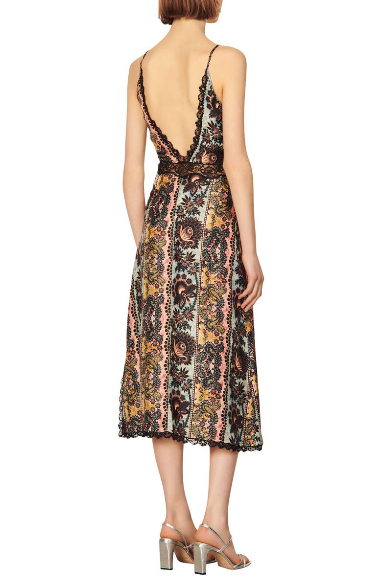 SANDRO Luana Mix Print Silk Midi Dress, Alternate, color,