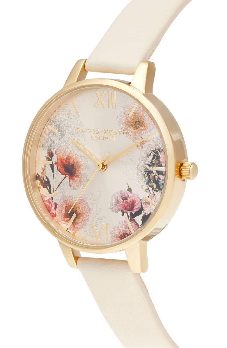 Olivia Burton Sunlight Florals Faux Leather Strap Watch, 30mm, Alternate, color, 