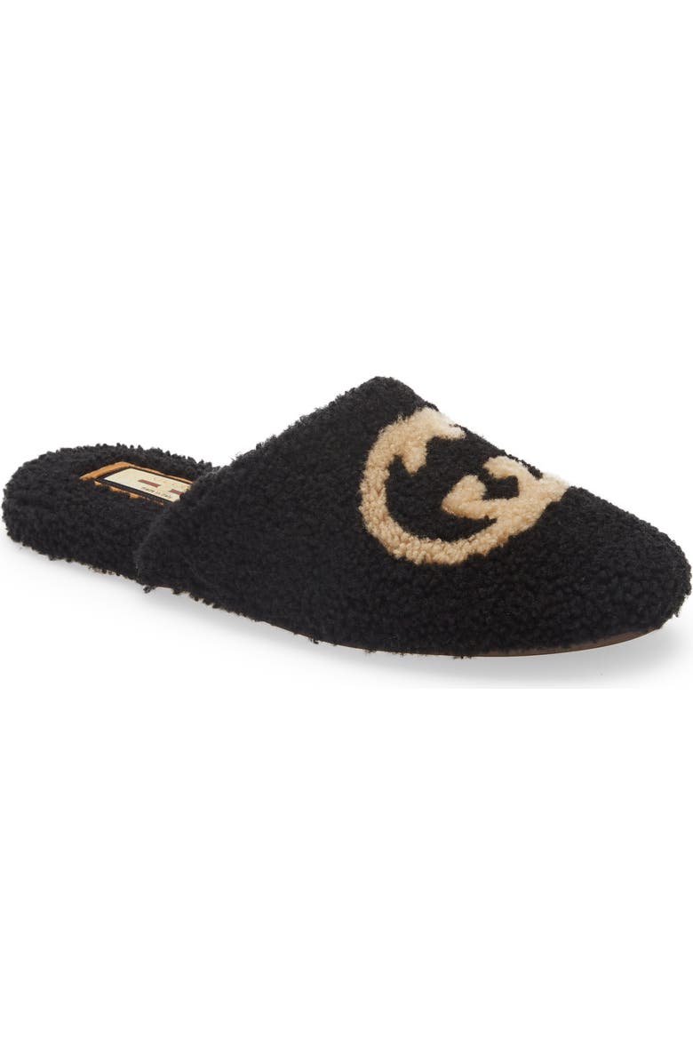 Gucci Flamel Logo Faux Shearling Slipper, Main, color,