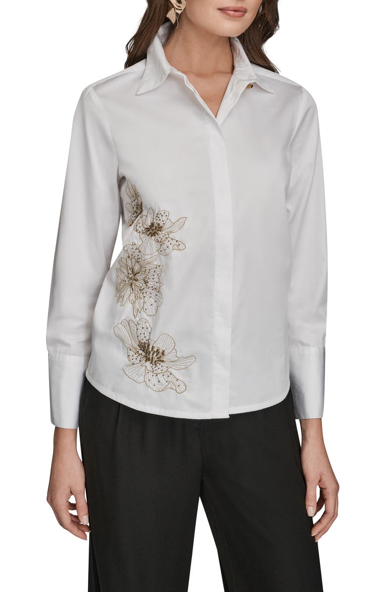 Donna Karan New York Embroidered Bead Shirt, Main, color, White/ White Gold