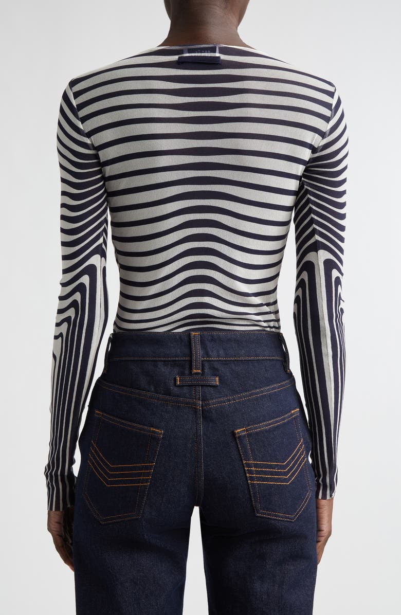 Jean Paul Gaultier Re-Edition Body Morphing Trompe l'Oeil Long Sleeve Mesh Top, Alternate, color, Ecru/ Navy