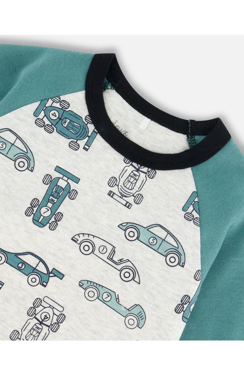Deux par Deux Boy's Organic Cotton Two Piece Pajama Set Green Printed Cars, Alternate, color,