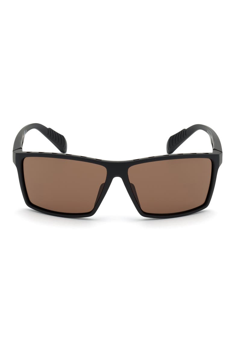 63mm Rectangular Sunglasses, Main, color, MATTE BLACK / BROWN LENSES