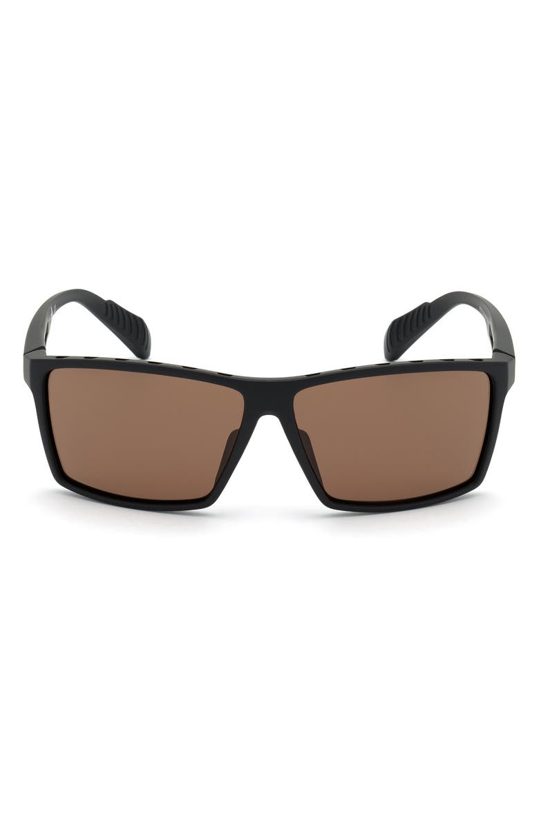 adidas 63mm Rectangular Sunglasses, Main, color, Matte Black / Brown Lenses