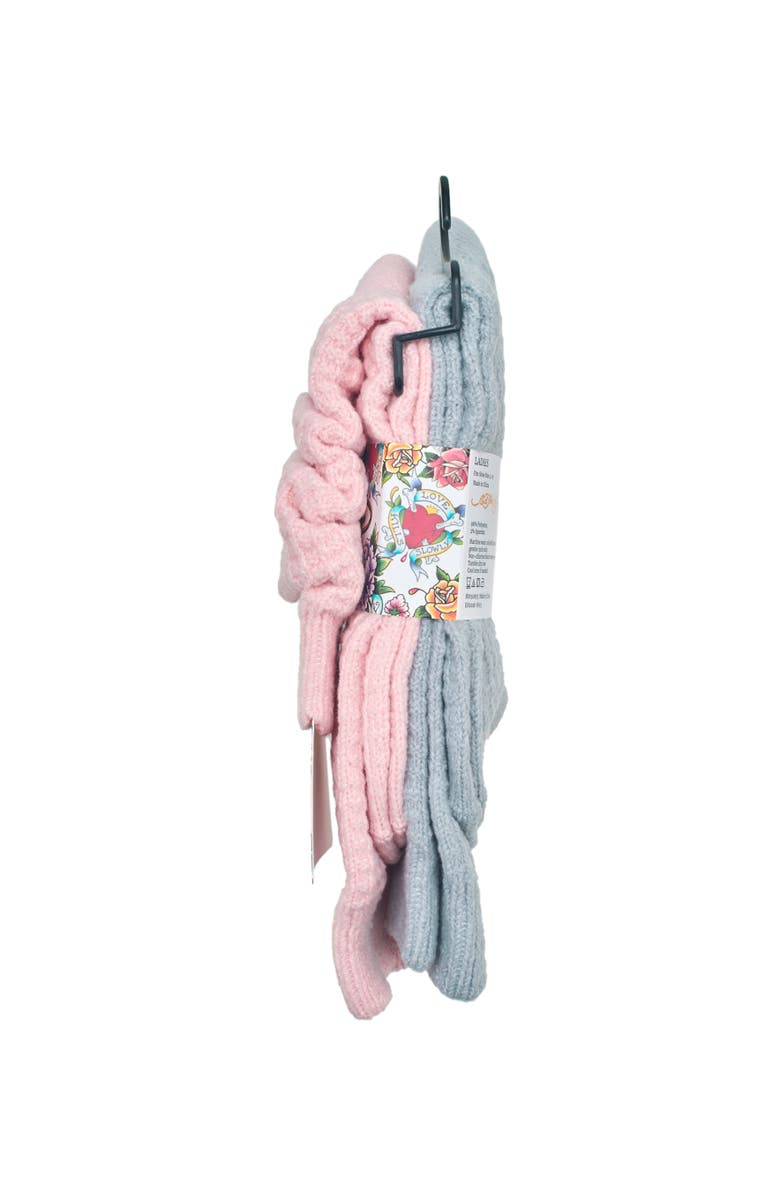 Ed Hardy Womens Heart Embroidery Waffle Knit Flat Slouchy Sock 2-Pack, Alternate, color, Grey Pink