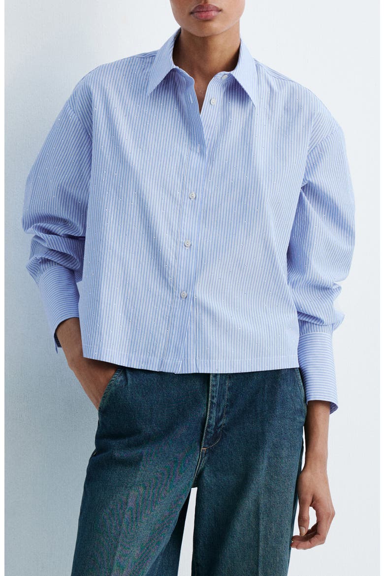 Rhinestone Stripe Button-Up Shirt, Main, color, SKY BLUE