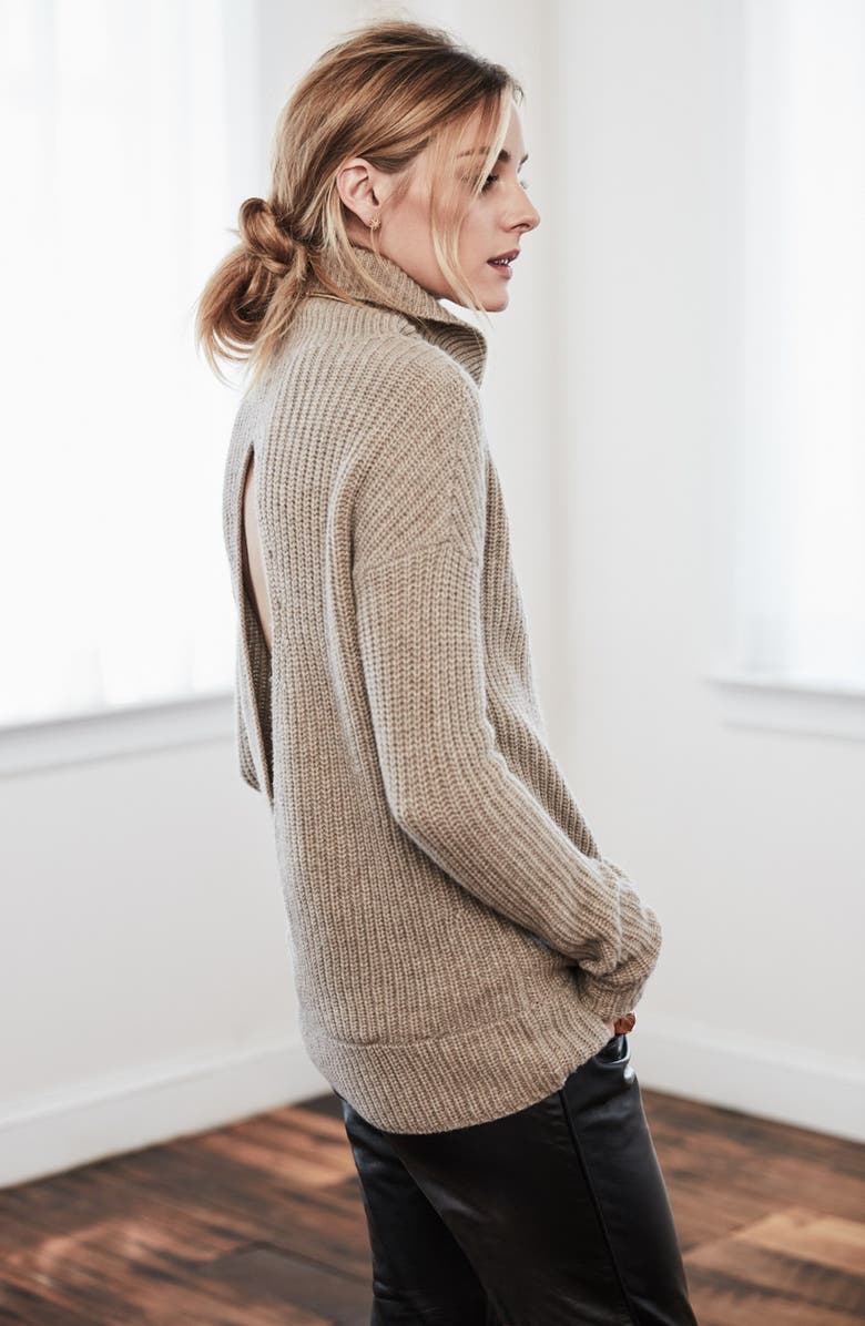 Chelsea28 Olivia Palermo + Chelsea28 Open Back Wool & Cashmere Turtleneck Sweater, Alternate, color,