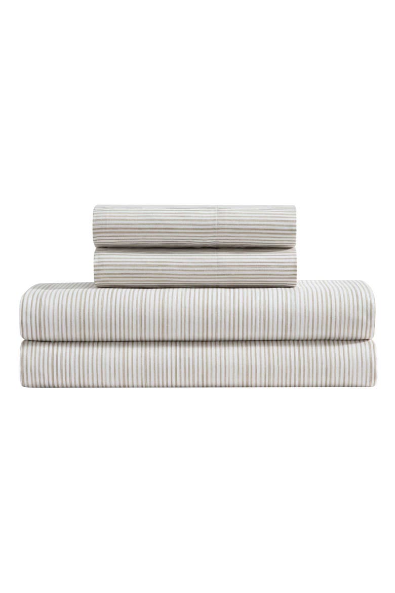 Textured Stripe Microfiber Sheet Set, Main, color, WHITE/ CHAI