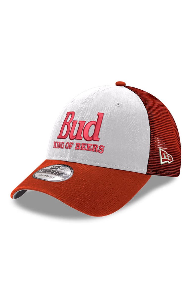 New Era Men's New Era Scarlet Ken Schrader Bud King of Beers 9FORTY Adjustable Trucker Hat, Alternate, color, Scarlet