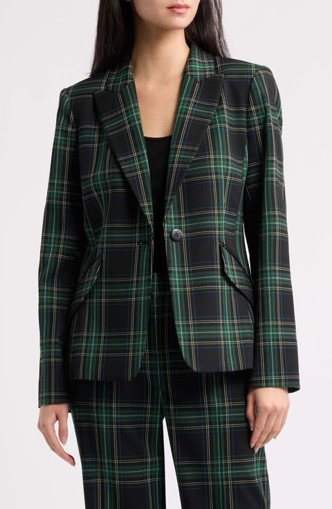 Plaid One-Button Blazer