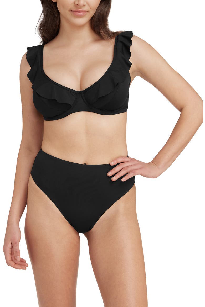 Frill F-Cup Underwire Bikini Top, Alternate, color, BLACK