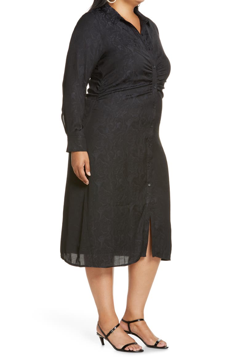 Gathered Midi Shirtdress, Alternate, color, BLACK