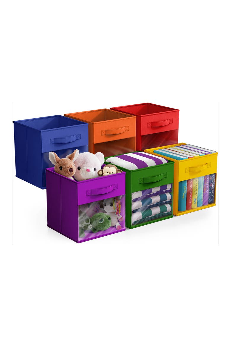 6-Pack Storage Bins with Windows, Main, color, DEEP RAINBOW