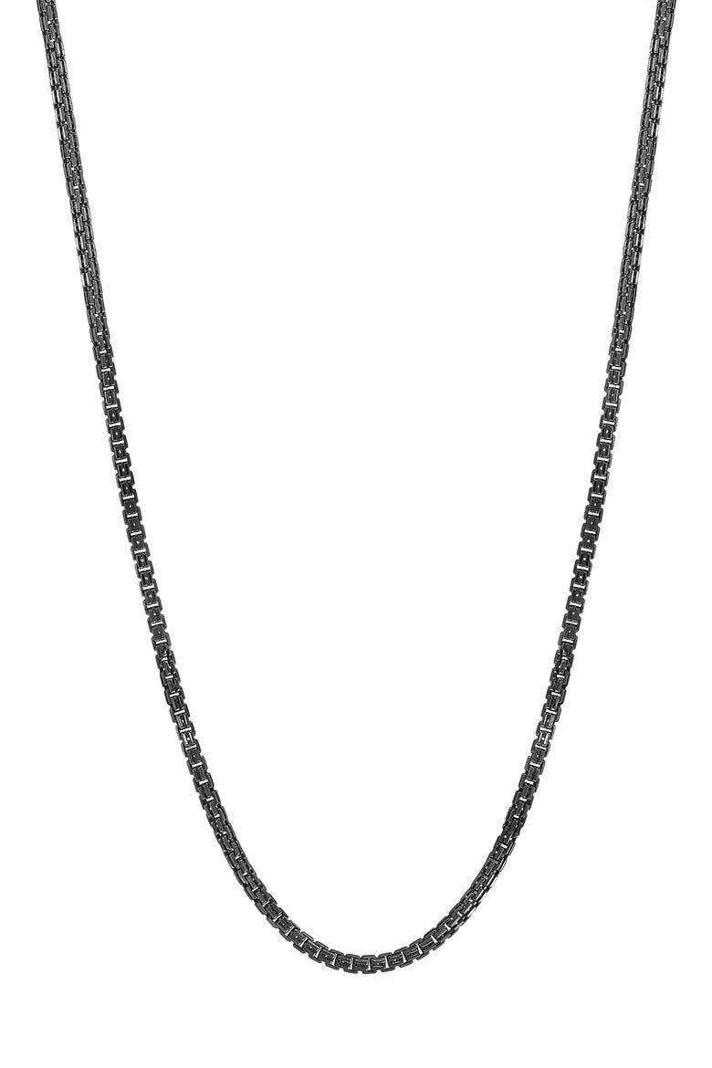 Men's Sterling Silver Box Chain Necklace, Main, color, BLACK