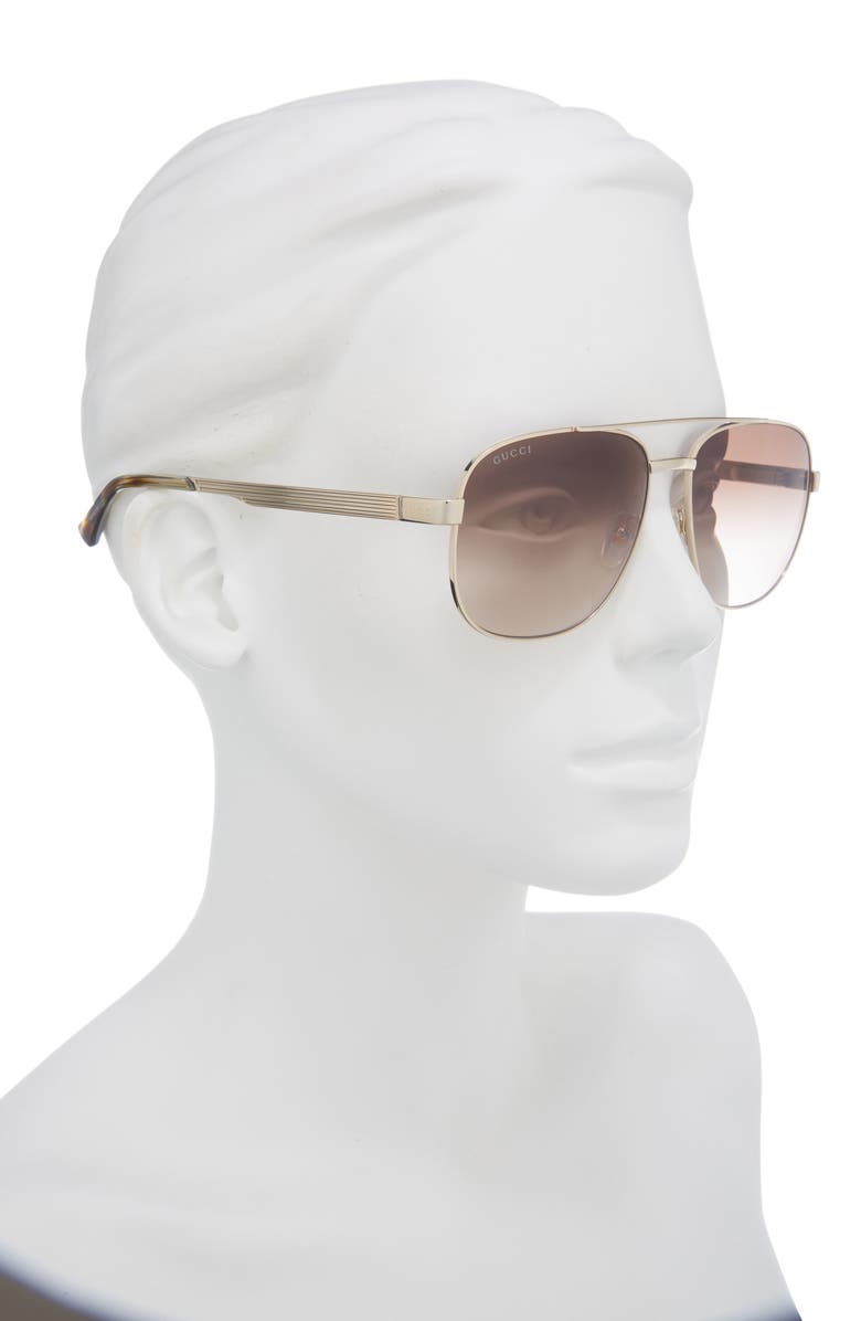 Gucci 60mm Aviator Sunglasses, Alternate, color, Gold Gold Brown