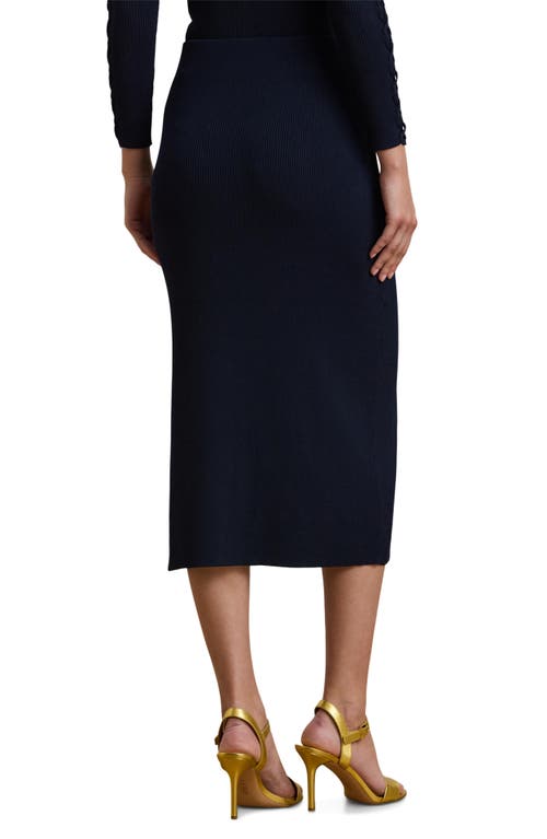 Shop Ralph Lauren Lauren Rib Midi Sweater Skirt In Lauren Navy