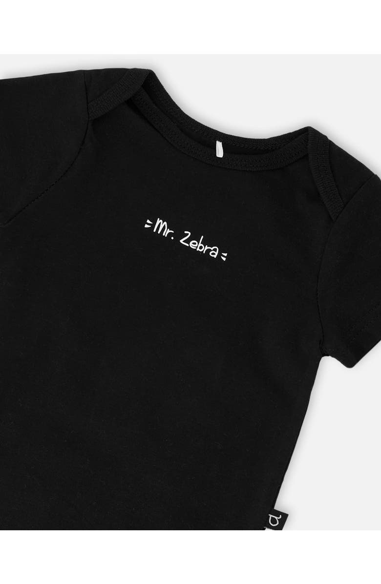 Deux par Deux Evolutive Organic Cotton Jersey "Mister Zebra" Bodysuit, Alternate, color, Black