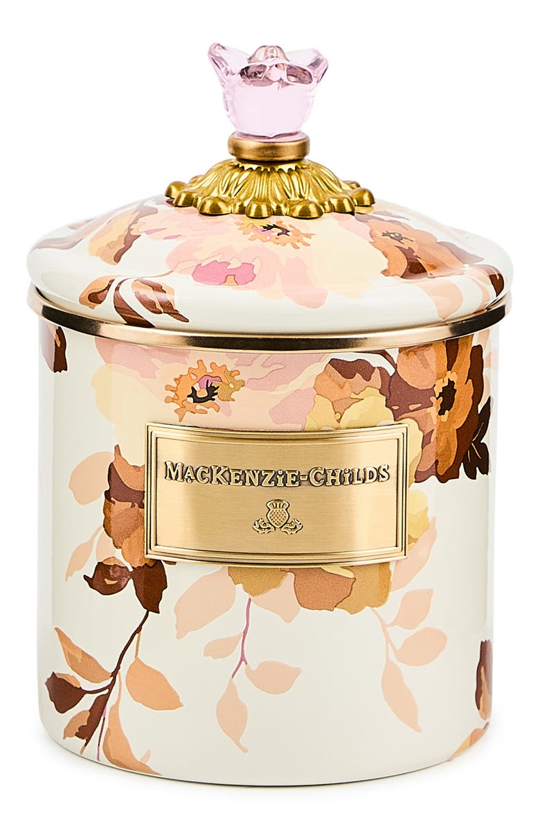 MACKENZIE CHILDS Wild Rose Small Enameled Steel Canister, Main, color, White