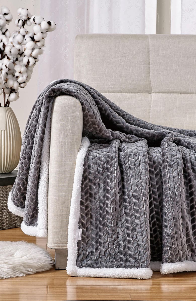 Luxury Home Faux Shearling Braided Reversible Throw Blanket, Alternate, color, Gray