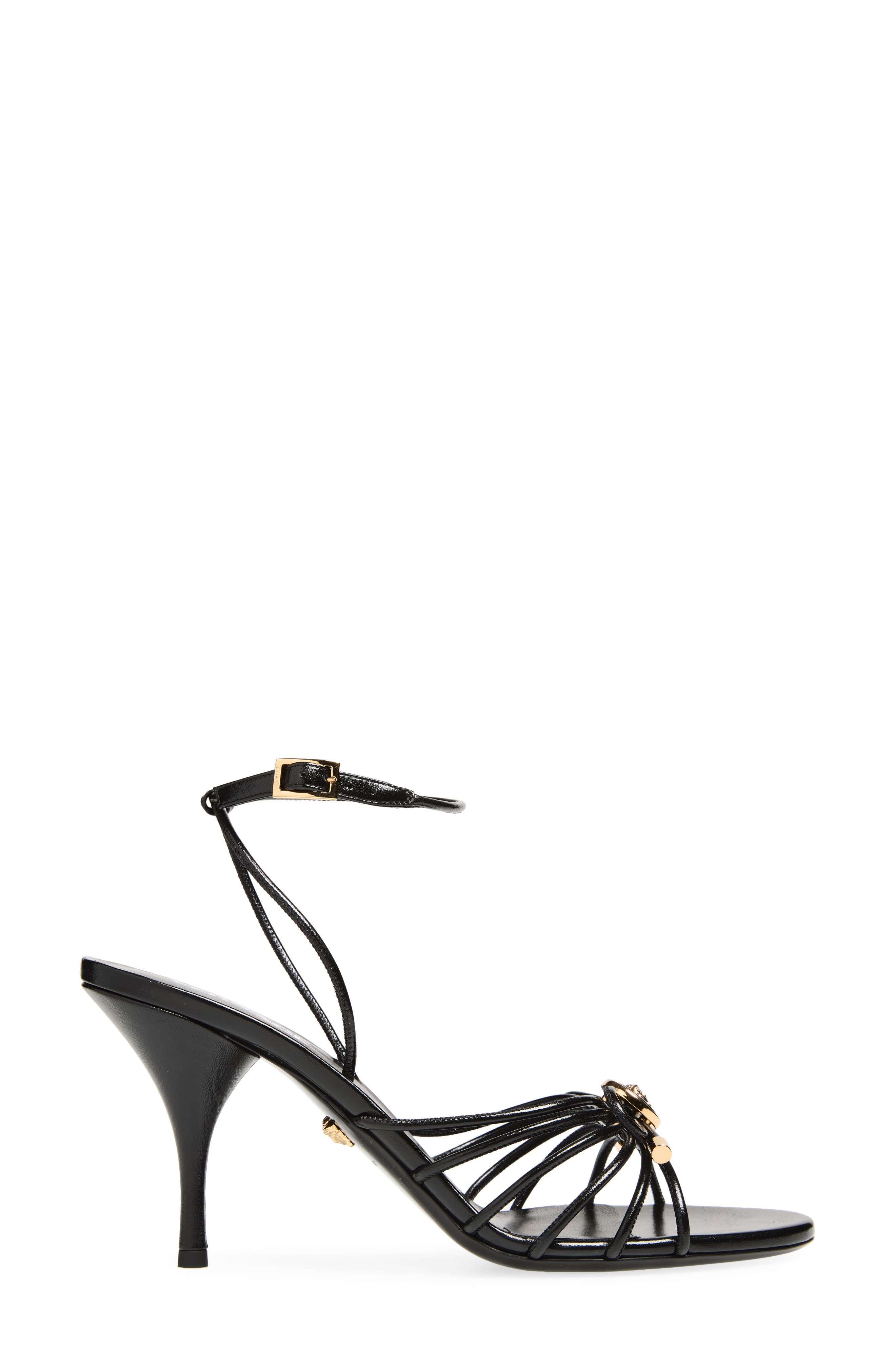 Versace Opera Bow Strappy Ankle Strap Sandal, Alternate, color, Black-Versace Gold