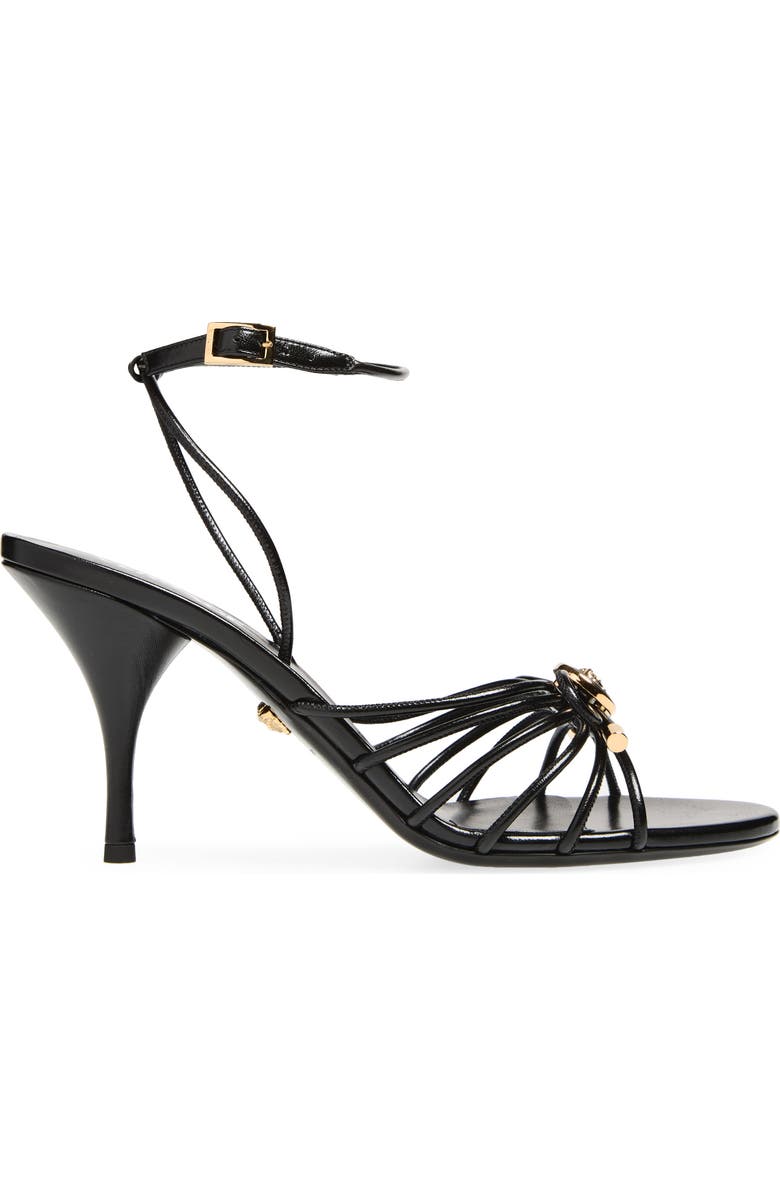 Versace Opera Bow Strappy Ankle Strap Sandal, Alternate, color, Black-Versace Gold