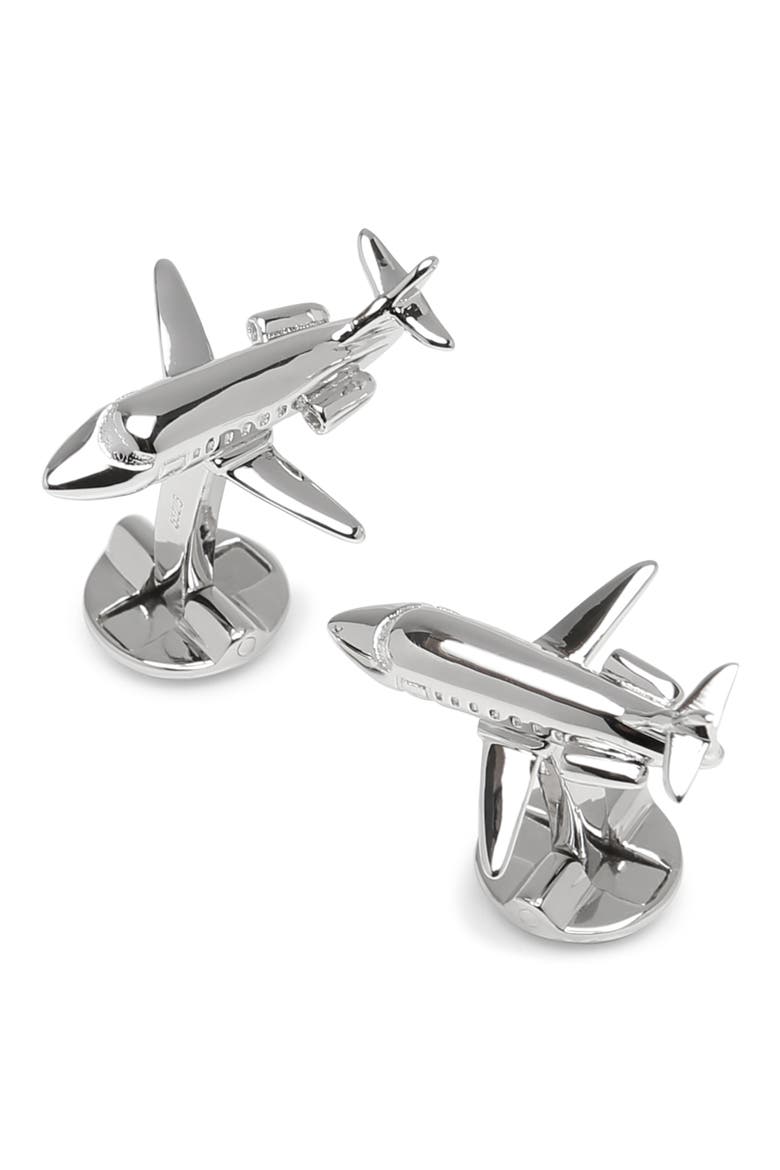Private Jet Cuff Links, Main, color, SILVER