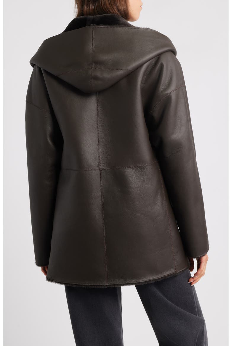 Cherez Reversible Hooded Genuine Shearling Coat, Alternate, color, CHOCOLATE