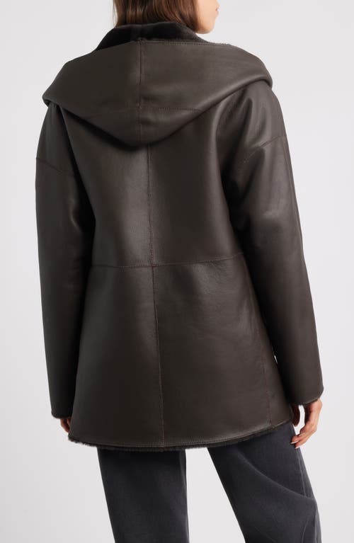 Hiso Cherez Reversible Hooded Genuine Shearling Coat In Brown