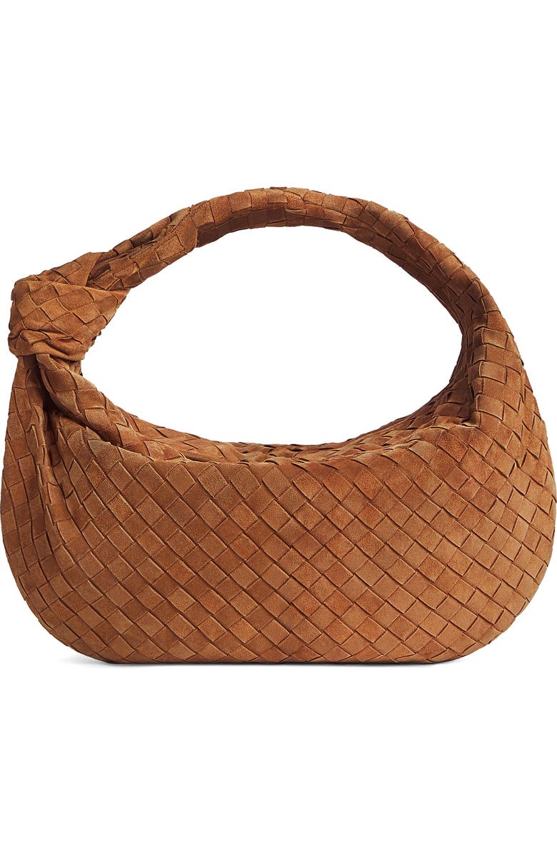 Bottega Veneta Teen Jodie Intrecciato Suede Hobo, Main, color, 2588 Amber-Gold