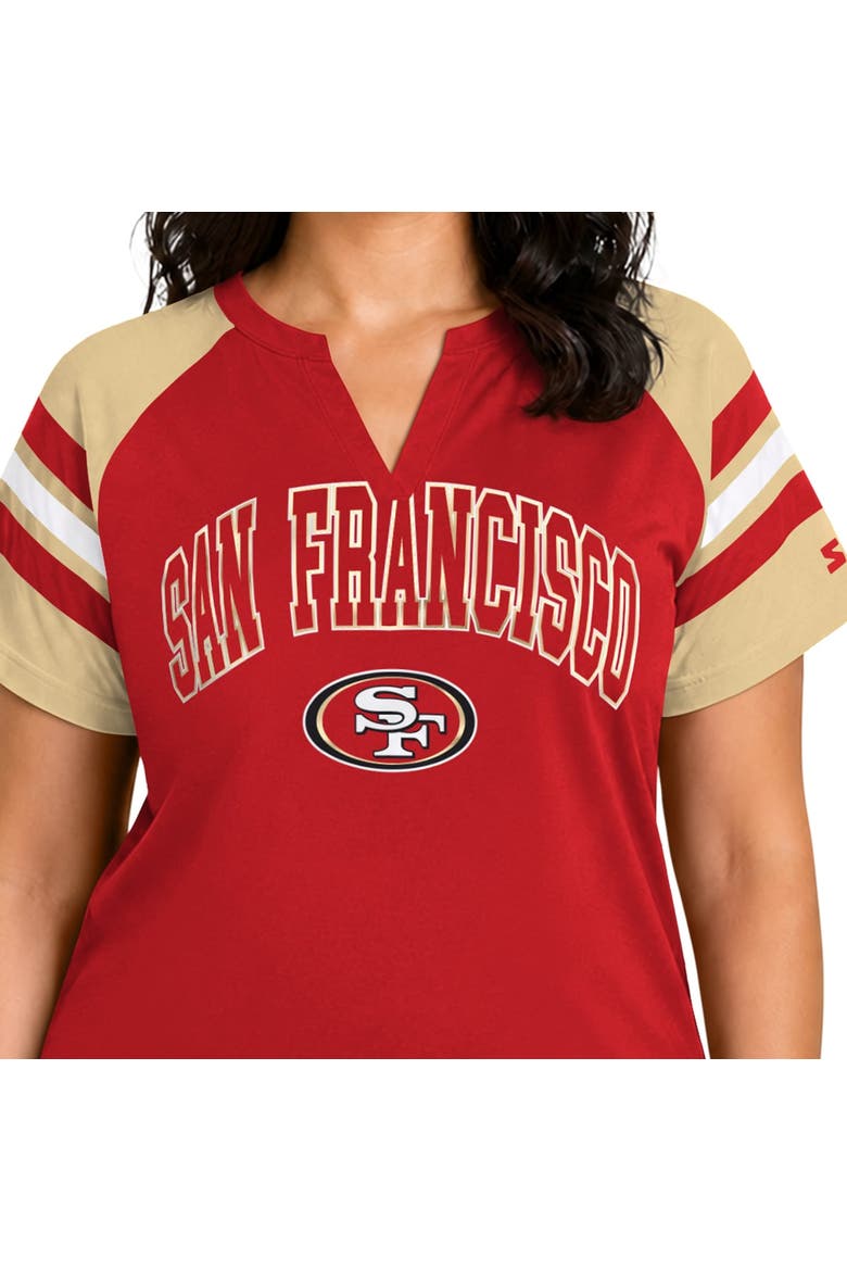 Women's Starter  Scarlet San Francisco 49ers Plus Size Game On Notch Neck Raglan T-Shirt, Alternate, color, Scarlet
