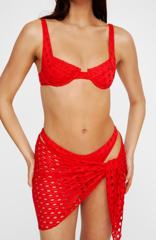 Nasty Gal Eyelet Embroidered Underwire Two-piece Swimsuit & Sarong Set In Red