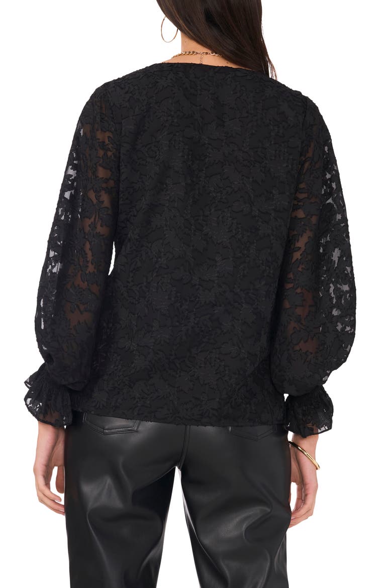 Lace Shirred Cuff Top, Alternate, color, RICH BLACK