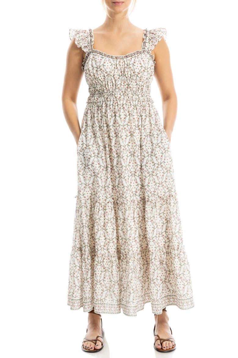 Sweetheart Neck Ruffle Strap Tiered Maxi Dress, Main, color, TOFU PINCUSHION LATTICE