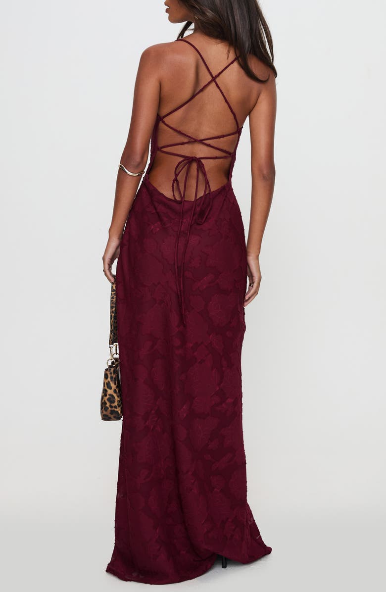 Princess Polly Celena Floral Burnout Maxi Dress, Alternate, color, Burgundy Burnout