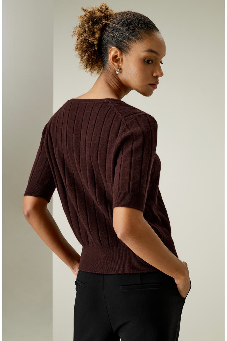 Women's V-Neck Cashmere T-shirt, Alternate, color, Fruitwood