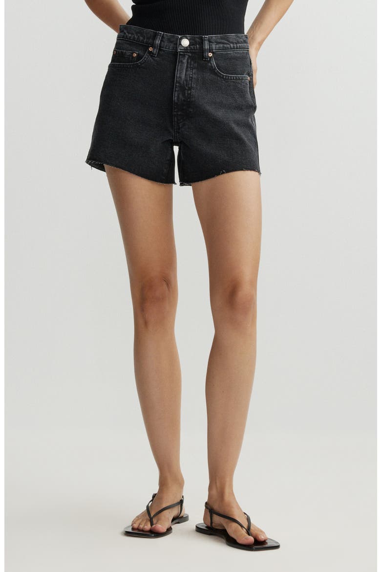 Zoie Raw Hem High Waist Relaxed Denim Shorts, Main, color, NIGHTSHADE