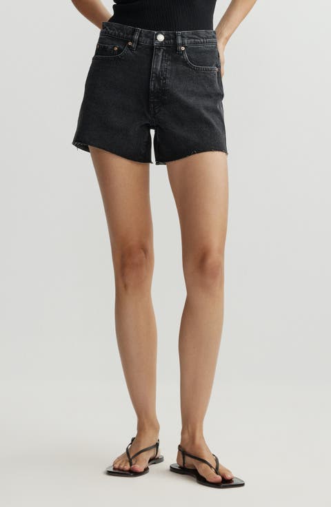 Zoie Raw Hem High Waist Relaxed Denim Shorts (Nightshade)