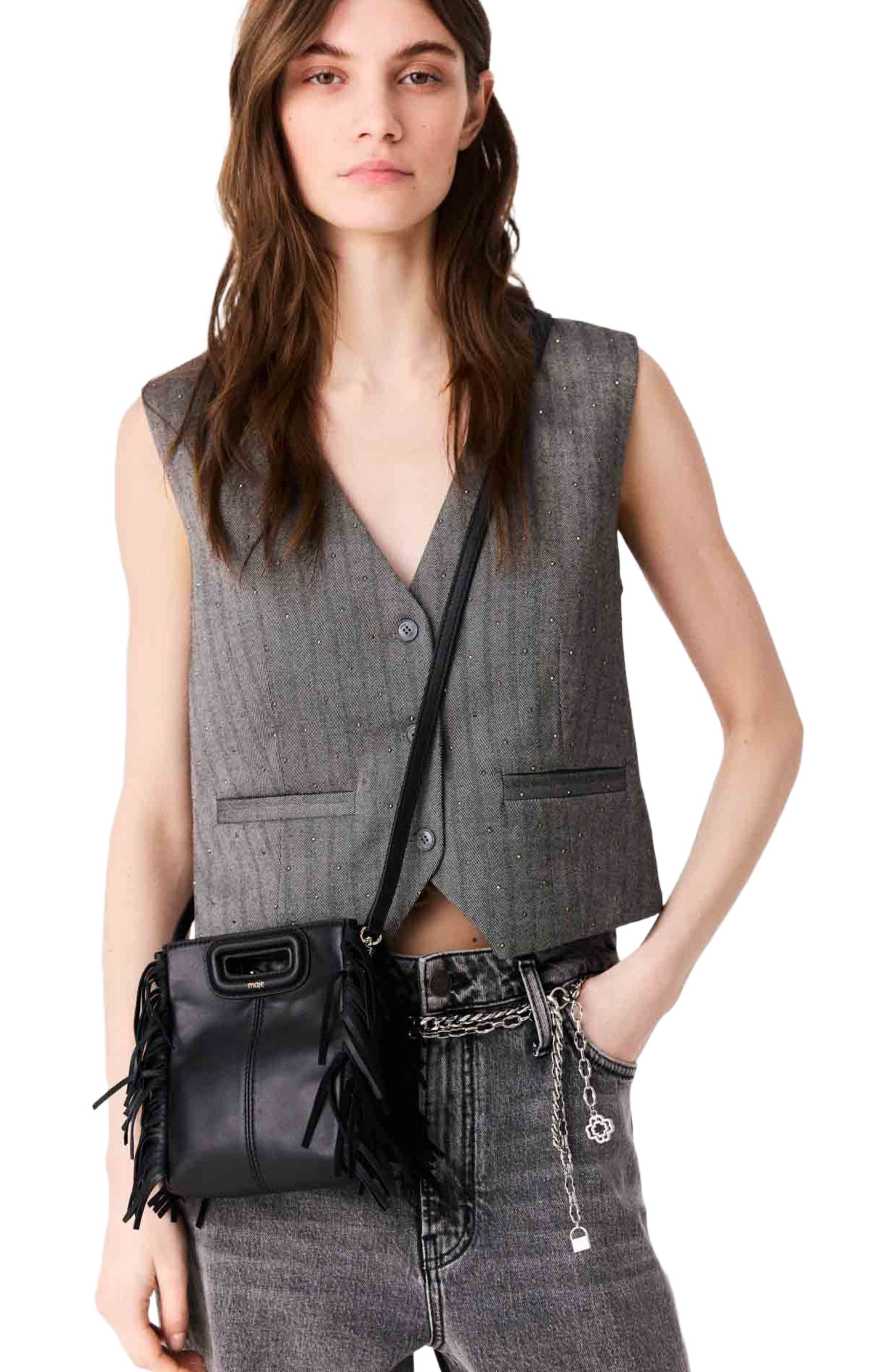 Mini M bag in smooth leather, Alternate, color, Black