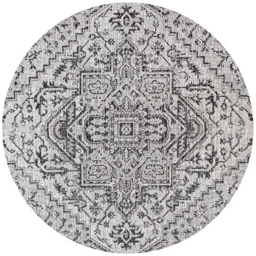 Jonathan Y Estrella Bohemian Medallion Textured Weave Indoor/outdoor Round Area Rug In Black/gray