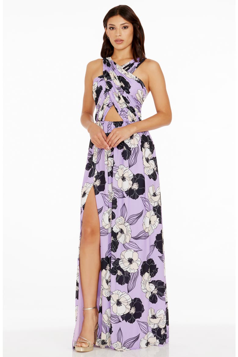 Rose Print Cutout Maxi Dress, Alternate, color, WISTERIA MULTI