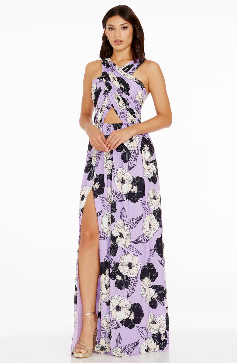 Dress the Population Rose Print Cutout Maxi Dress, Alternate, color, Wisteria Multi