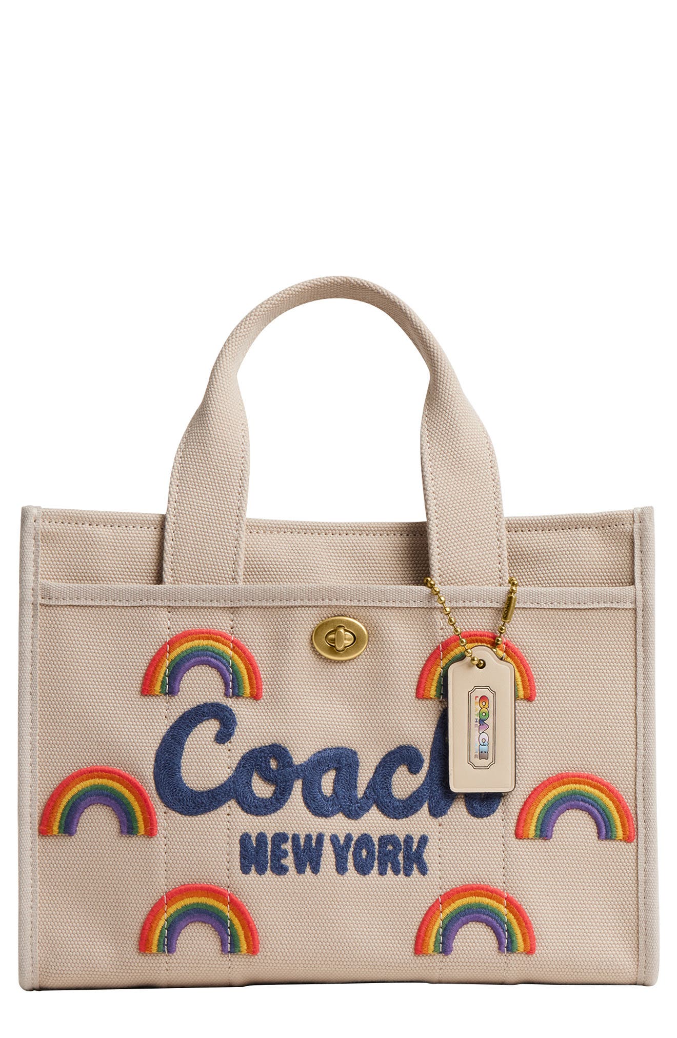 COACH Embroidered Rainbow Cotton Canvas Cargo Tote, Main, color, Dark Natural