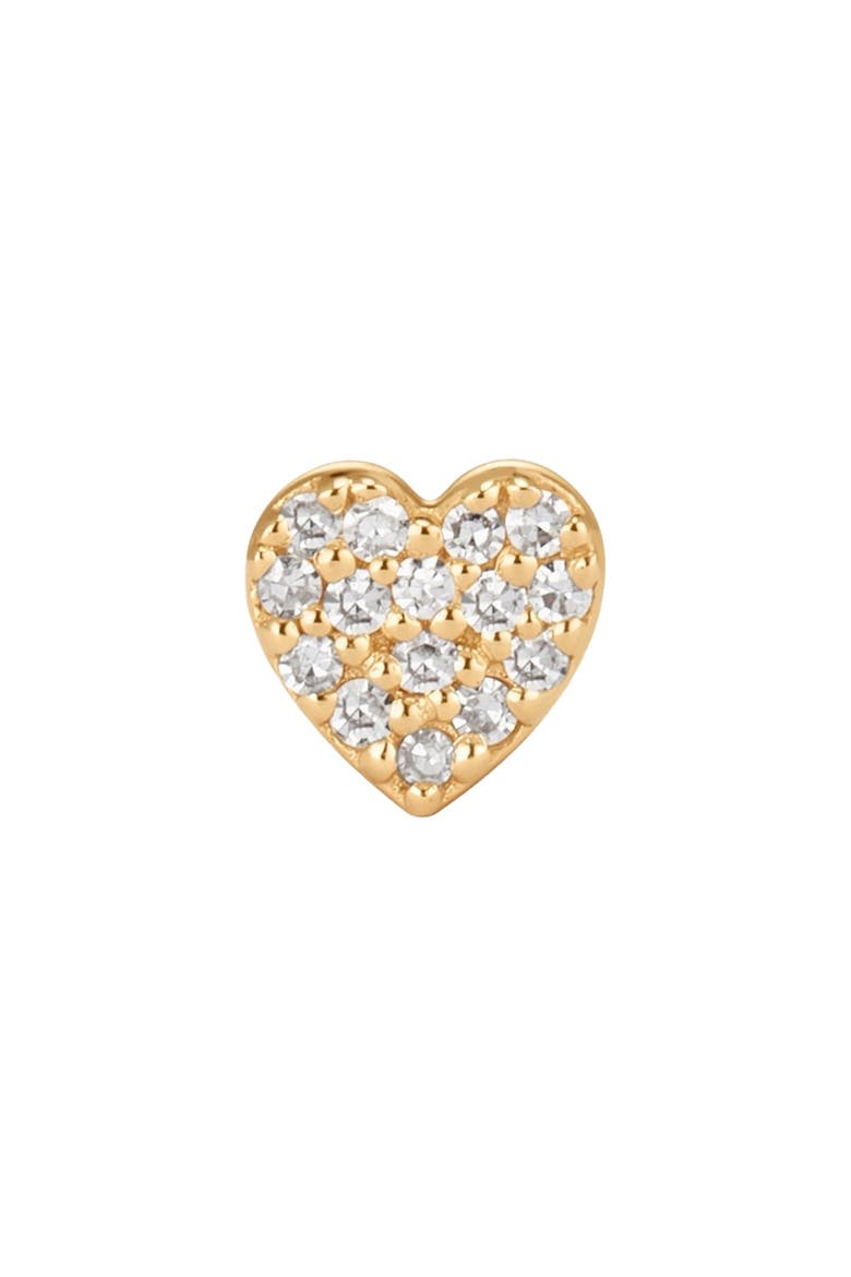 14k Diamond Heart Stud Earring (Flat Back) - Single, Alternate, color, 14k Solid Gold