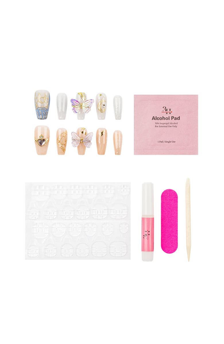 3H Nails Butterfly Charm Luxury Handmade Press On Nails, Alternate, color, Natural, Blue