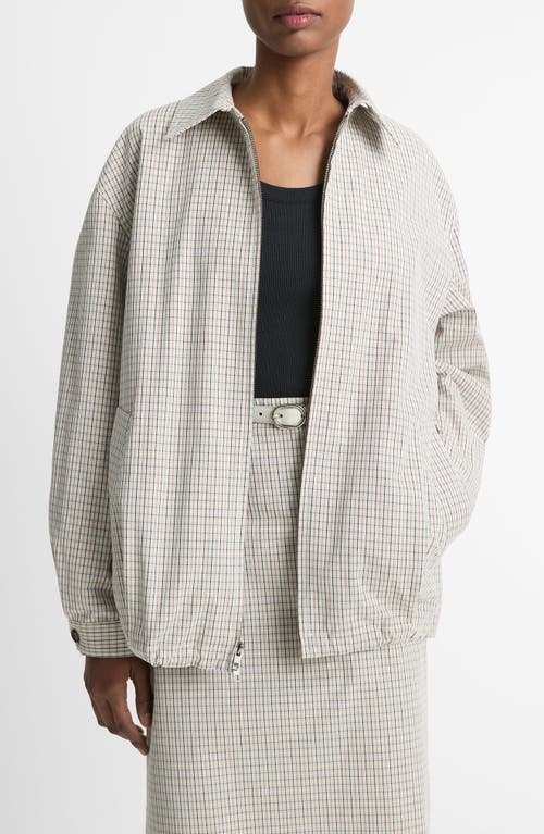 Vince Oversized Gardeners Check Bomber Jacket In Stone/tan